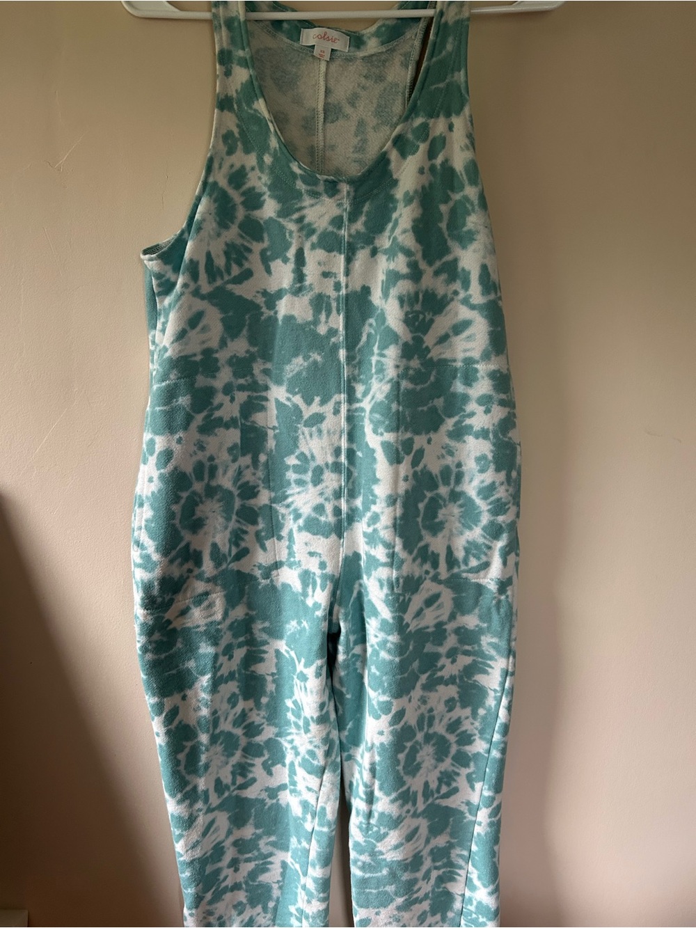 Colsie Tie-Dye Knit Jumpsuit - Aqua & White
